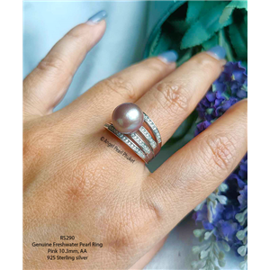 [RS290] แหวนไข่มุกแท้สีชมพูลาเวนเดอร์  10.3mm, AA