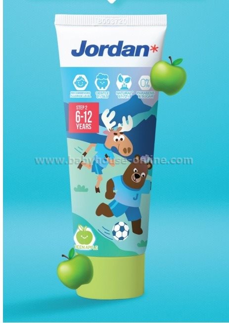 Jordanยาสีฟันเด็กจอแดนขั้น2 รสแอปเปิ้ล ฟลูออร์ไรด์ 1000 PPM
