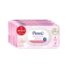 [8850848013654] Pureen ทิชชู่เปียก 80ชิ้น Sensitive สีชมพู Pack4ห่อ