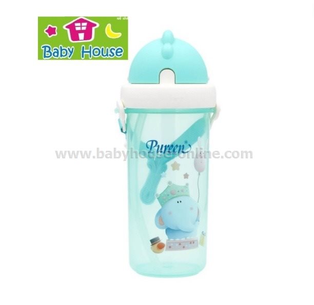 Pureenกระติกน้ำพร้อมหลอดดูด+สายคล้อง สีชมพู