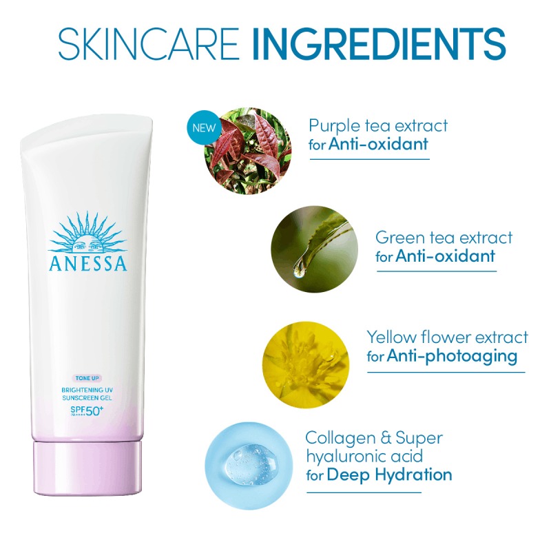 หลอด.ขาว (เนื้อเจล) - Shiseido Anessa Brightening UV Sunscreen Gel 90g. Tone-up