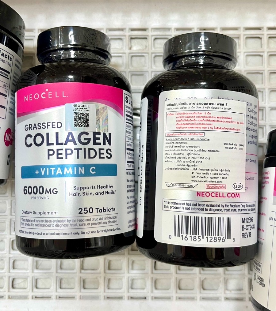 Neocell Grassfed Collagen +C 6000 mg. Supports Healthy Hair, Skin, and Nails (250Tablets)