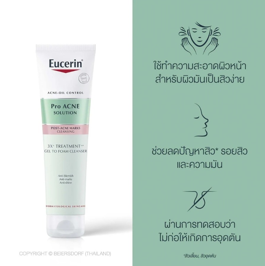 Eucerin Pro Acne Solution 3X Treatment Gel To Foam Cleanser 150ml.