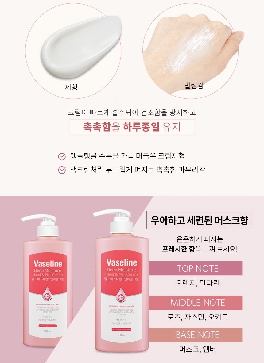 ขวดปั้ม Vaseline deep Moisture Hand&Nail Cream 500ml.