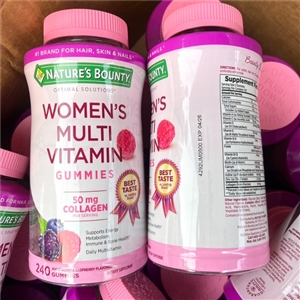 Nature's Bounty Optimal Solutions Women's Multivitamin Gummies with Collagen, Immune and Energy Metabolism Support Dietary Supplement, Raspberry Flavor, 240 GUMMIES