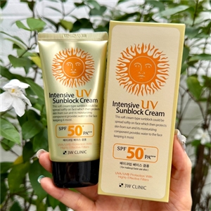 เหลือง 3W Clinic Intensive UV Sunblock Cream SPF50 PA+++ 70ml.