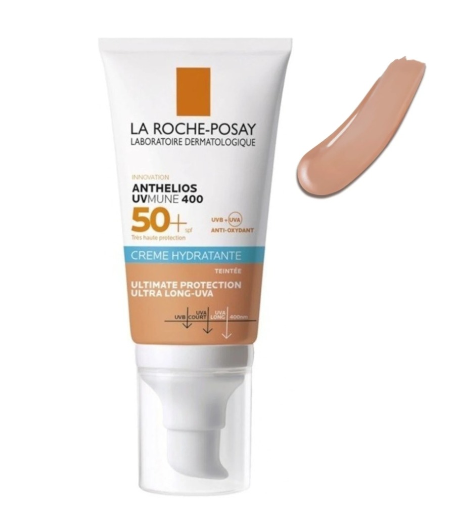 สีเนื้อ หลอดแถบฟ้า - La Roche Posay Anthelios Uvmune 400 Ultra Hydrating Tinted Cream SPF50 ขนาด 50ml.