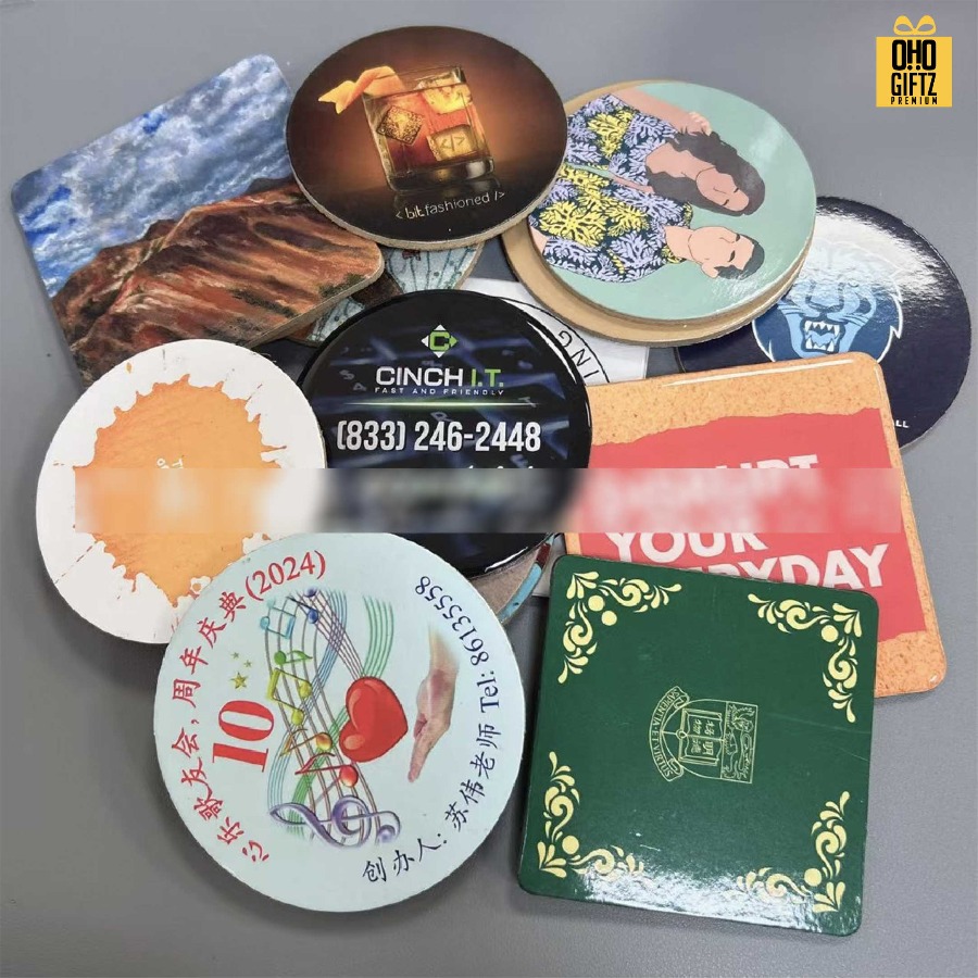 แผ่นรองแก้วน้ำไม้ MDF พิมพ์ไม่จำกัดสี สกรีนโลโก้ได้ พิมพ์ภาพได้