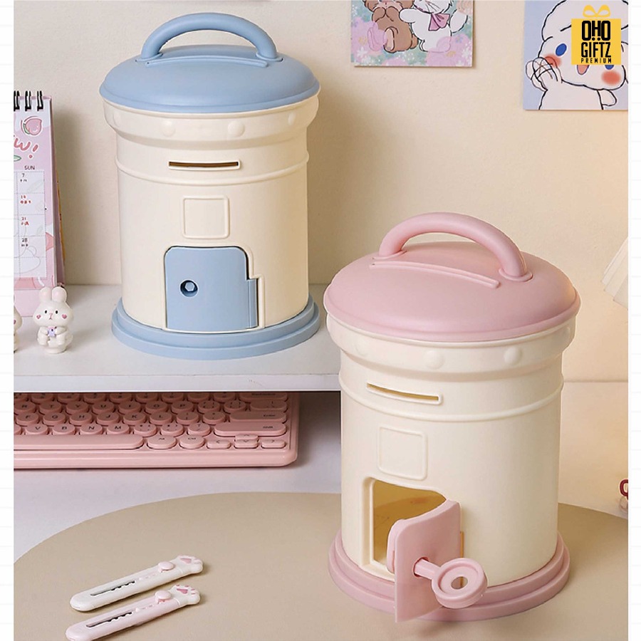 กระปุกออมสินพลาสติก น่ารัก สกรีนโลโก้ ทำเป็นของพรีเมี่ยม ของชำร่วยได้