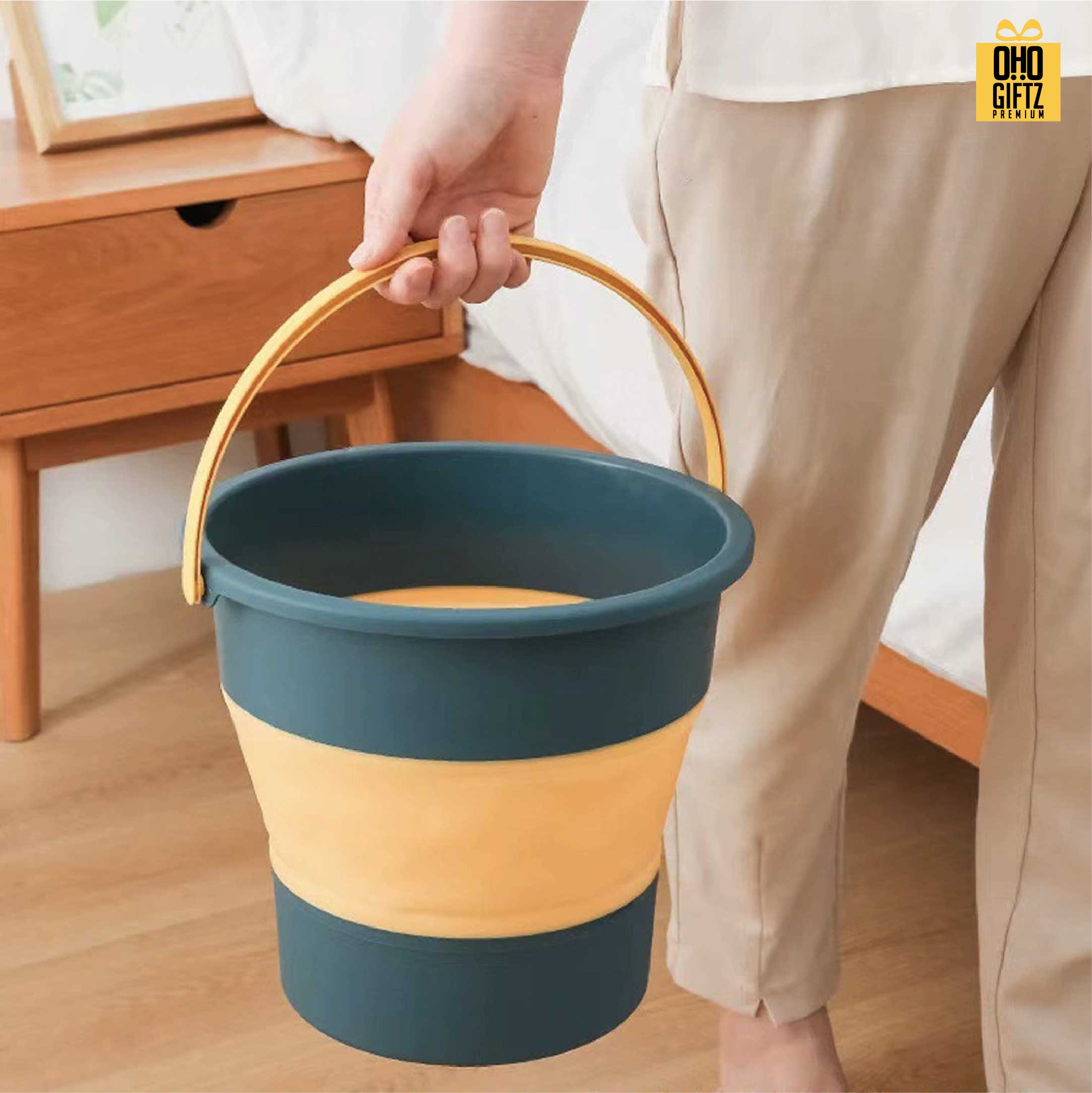 ถังน้ำพับเก็บได้ สกรีนโลโก้ ทำเป็นของพรีเมี่ยมได้