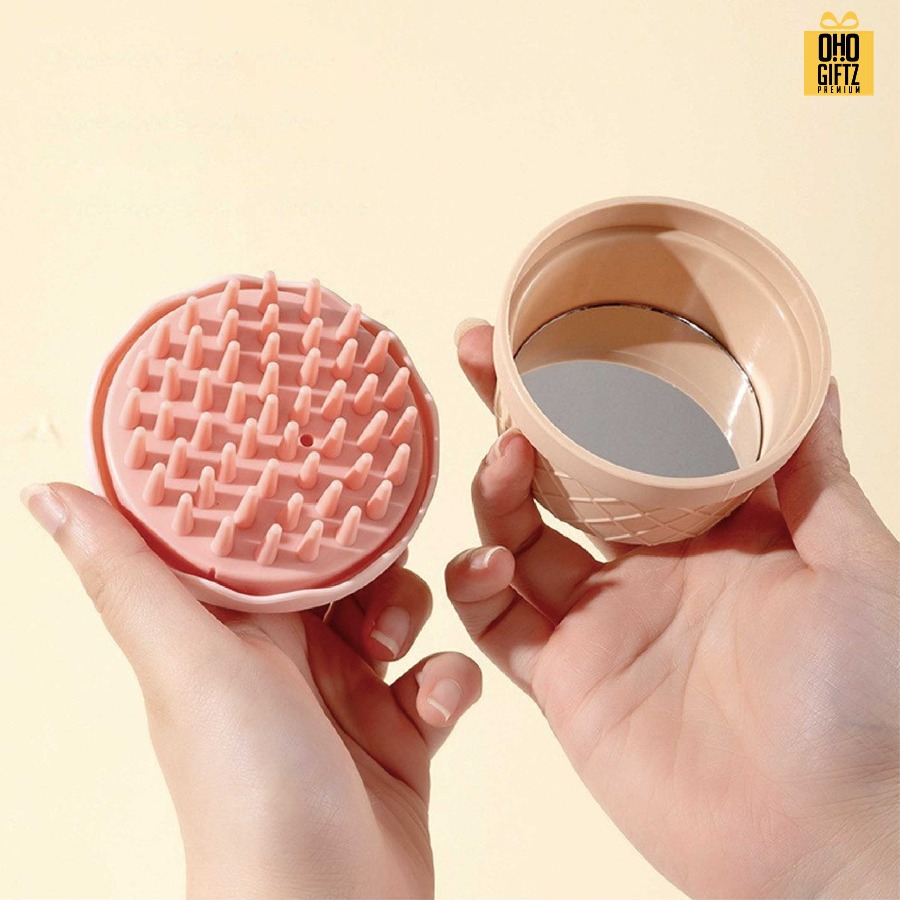 หวีแปรงนวดผมพร้อมกระจก ทรงไอศกรีม สกรีนโลโก้ ทำเป็นของพรีเมี่ยมได้