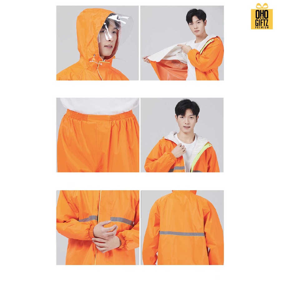 ชุดเสื้อและกางเกงกันฝน สกรีนโลโก้ ทำเป็นของพรีเมี่ยมได้