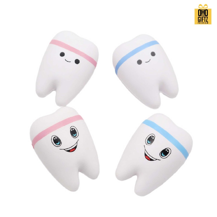 ตุ๊กตาบีบคลายรูปฟัน สกรีนชื่อ สกรีนโลโก้ ทำเป็นของพรีเมี่ยมได้