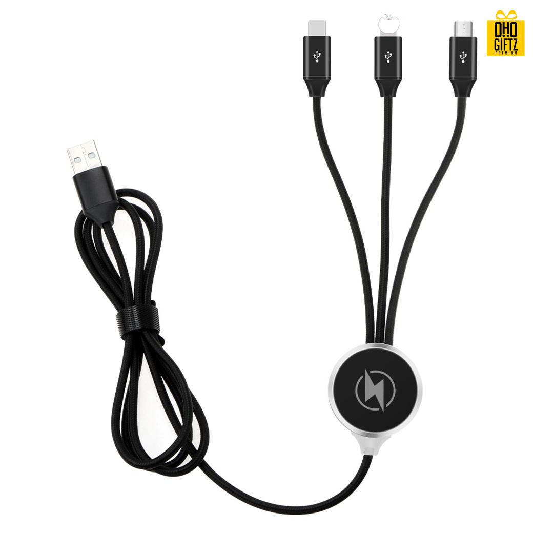 สายชาร์จำฟLED 3in1  สกรีนชื่อ,โลโก้ ทำเป็นของพรีเมี่ยมได้