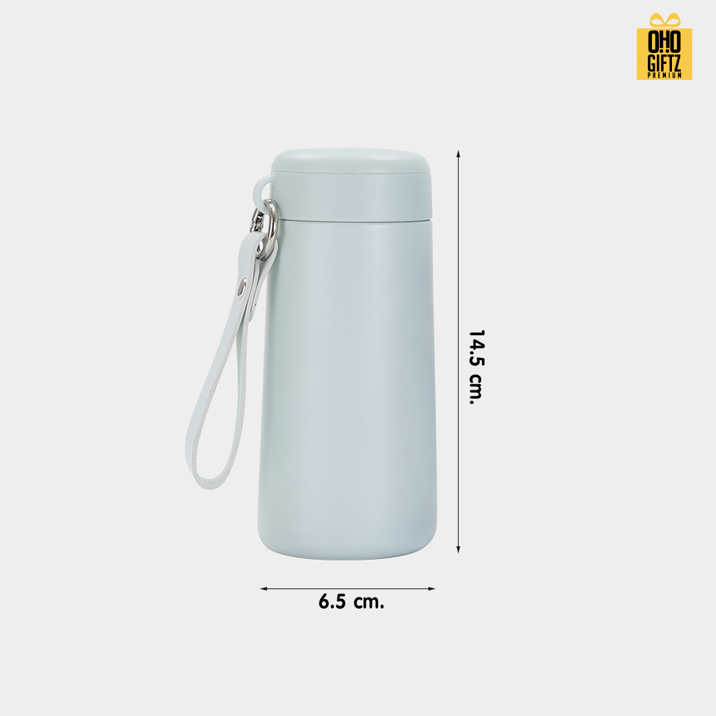 กระติกน้ำสแตนเลสแบบพกพามีสายหิ้ว สกรีนโลโก้ ทำเป็นของพรีเมี่ยมได้