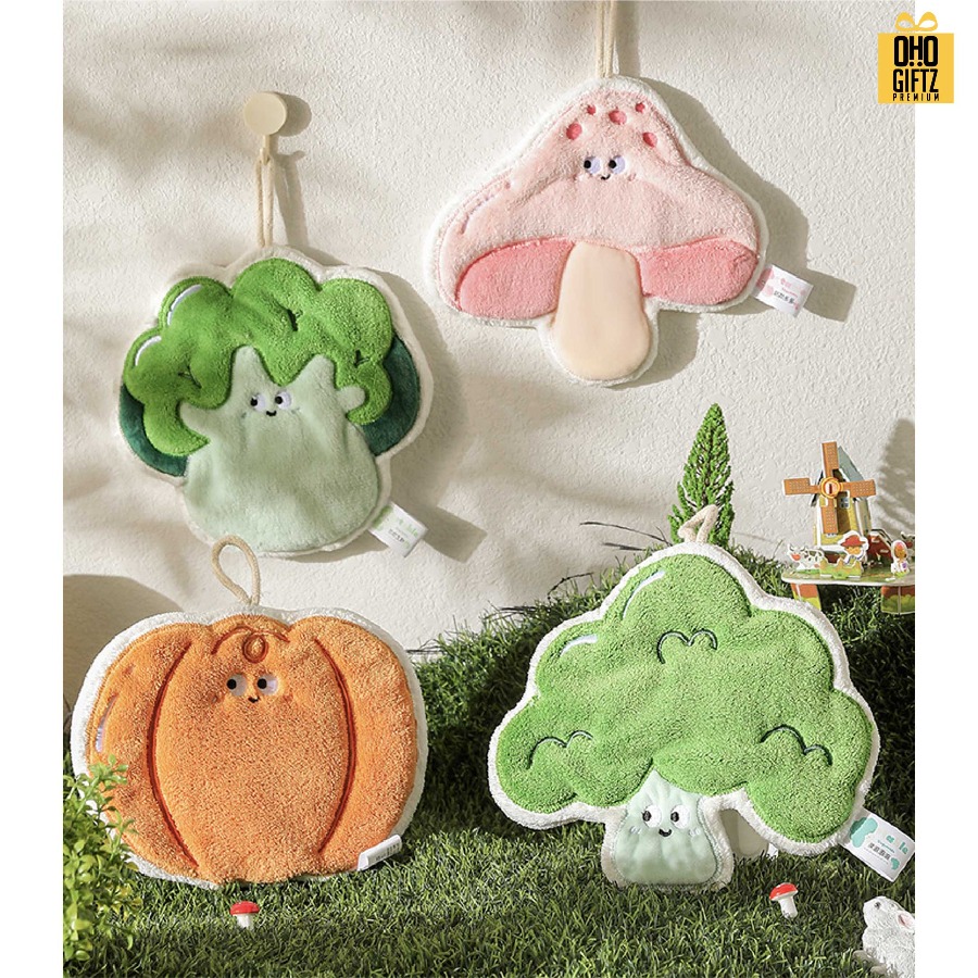 ผ้าเช็ดมือผักสวนครัว สกรีนโลโก้ ติดลาเบล ทำเป็นของพรีเมี่ยมได้