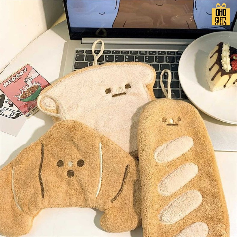 ผ้าเช็ดมือเบเกอรี่ ขนมปัง สกรีนโลโก้ ติดลาเบล ทำเป็นของพรีเมี่ยมได้