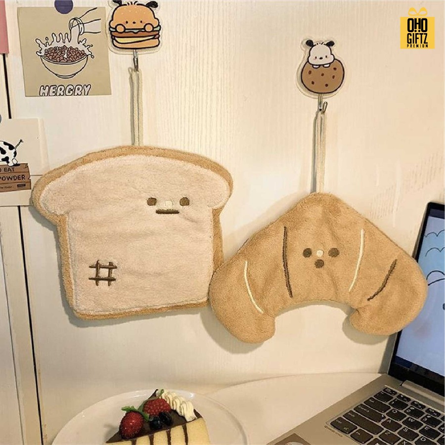 ผ้าเช็ดมือเบเกอรี่ ขนมปัง สกรีนโลโก้ ติดลาเบล ทำเป็นของพรีเมี่ยมได้