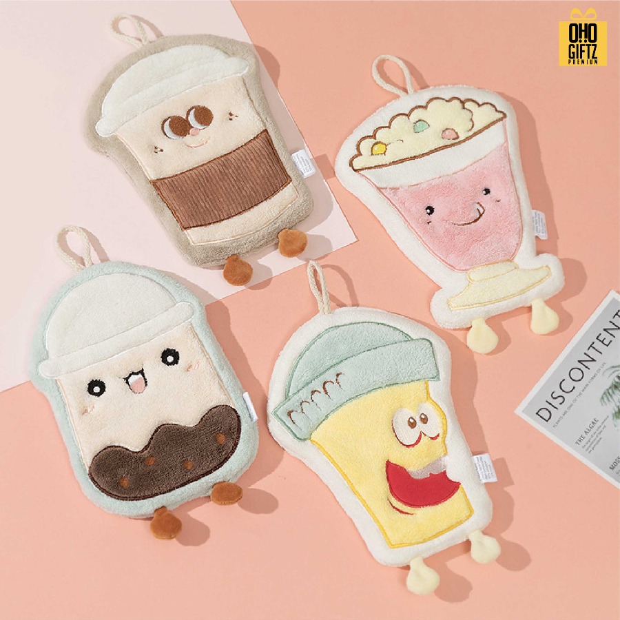 ผ้าเช็ดมือถ้วยเครื่องดื่ม สกรีนโลโก้ ติดลาเบล ทำเป็นของพรีเมี่ยมได้