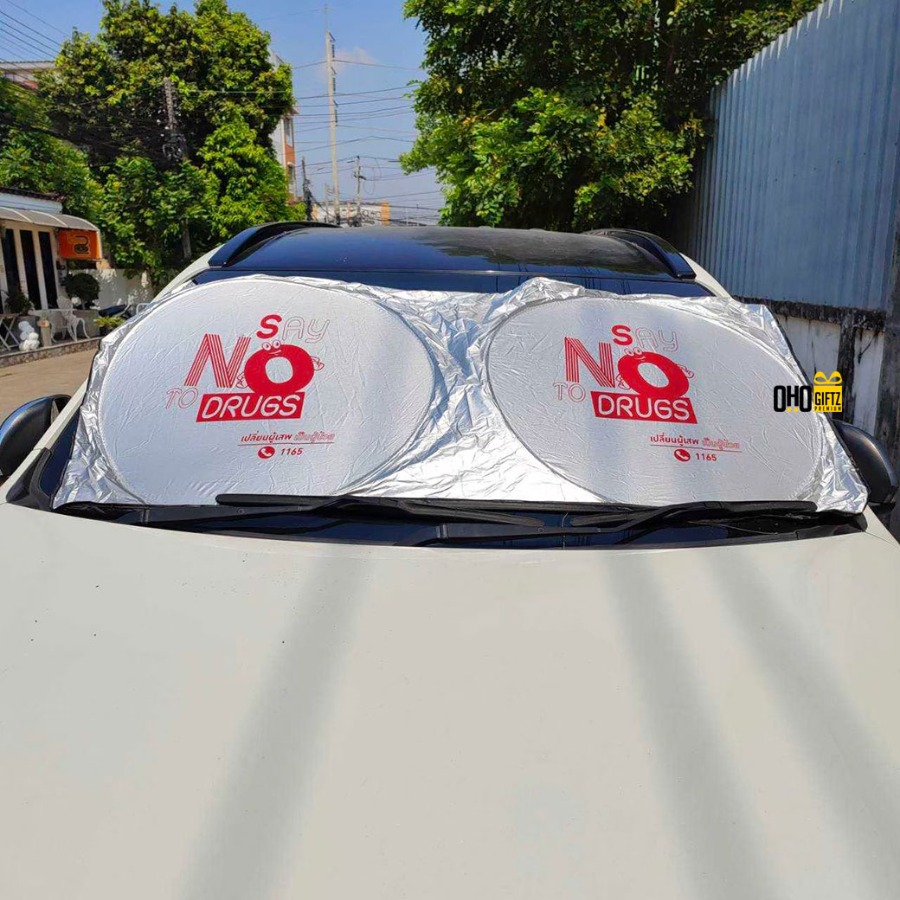 ม่านบังแดดรถยนต์ สกรีนโลโก้ ทำเป็นของพรีเมี่ยม ของชำร่วยได้