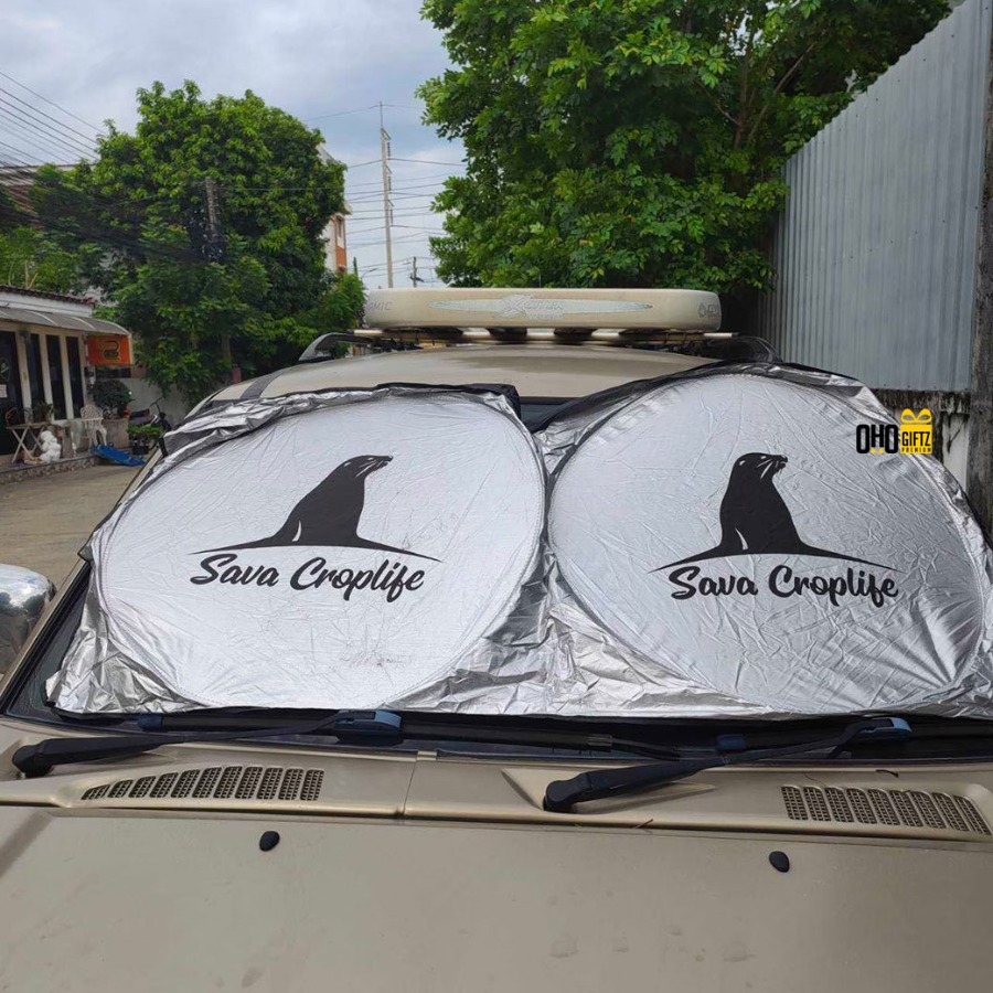 ม่านบังแดดรถยนต์ สกรีนโลโก้ ทำเป็นของพรีเมี่ยม ของชำร่วยได้