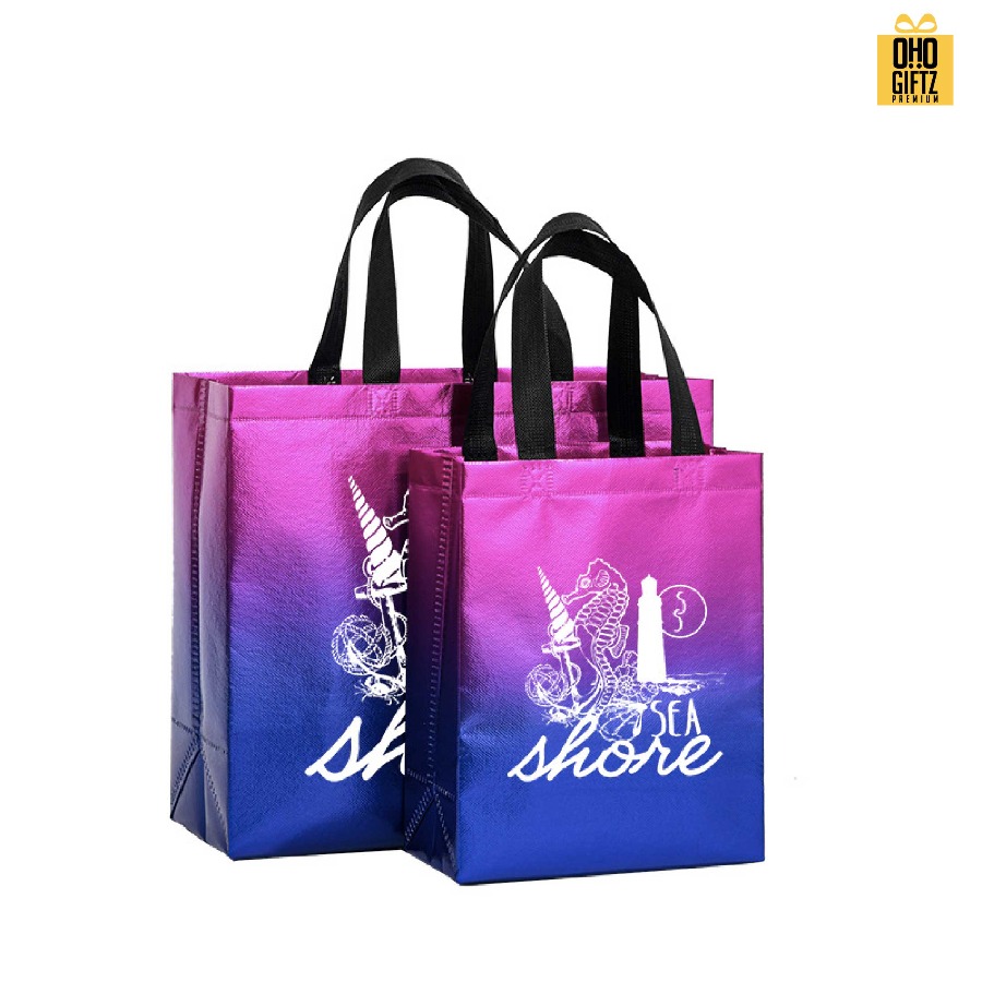 กระเป๋าผ้าสปันบอนด์เคลือบเซอร์เงา สกรีนโลโก้ ทำเป็นของพรีเมี่ยมได้