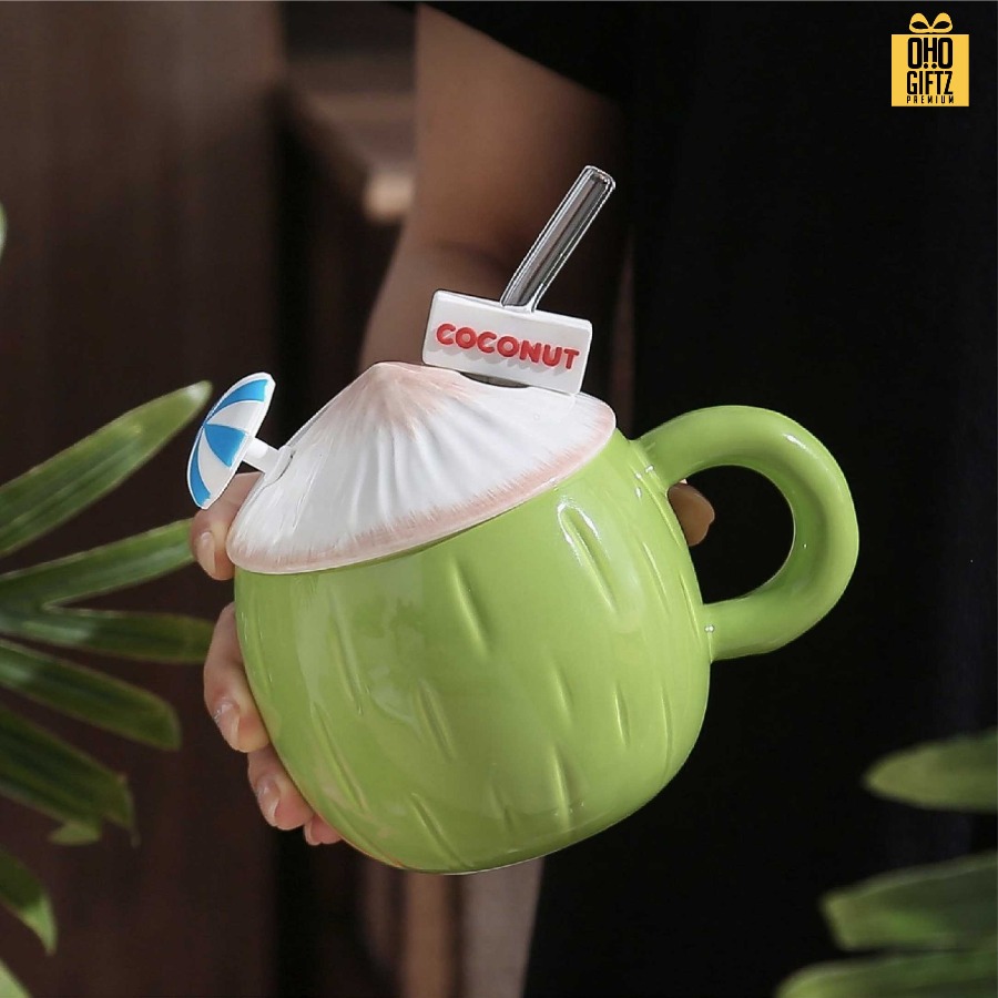 แก้วเซรามิคทรงมะพร้าว สกรีนชื่อ สกรีนโลโก้ ทำเป็นของพรีเมี่ยมได้