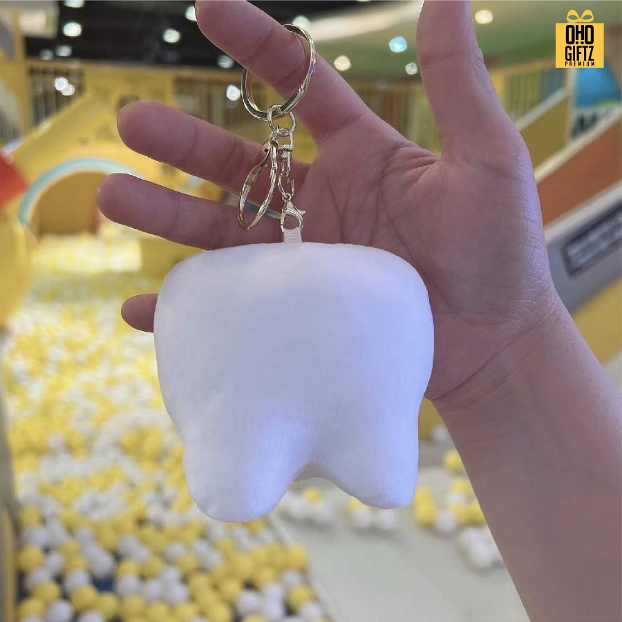 พวงกุญแจตุ๊กตาฟันขาว สกรีนโลโก้ ทำเป็นของพรีเมี่ยม ของชำร่วยได้