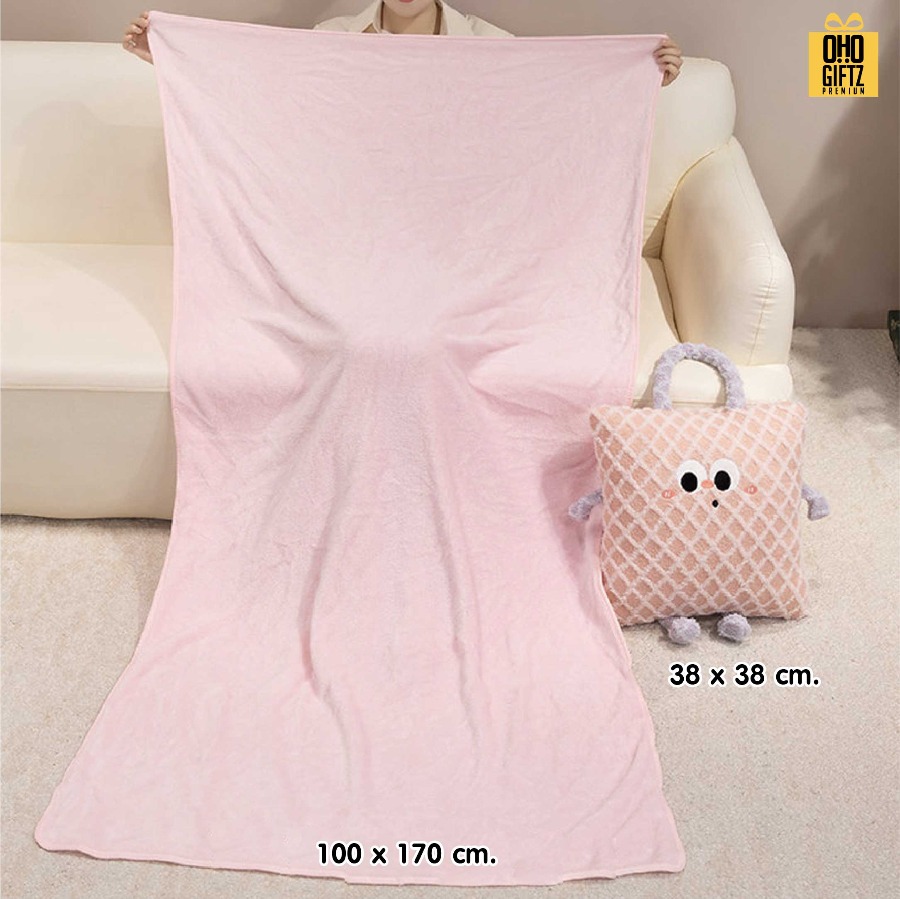 ตุ๊กตาหมอนผ้าห่มพร้อมหูหิ้ว สกรีนโลโก้ ติดลาเบล ทำเป็นของพรีเมี่ยมได้