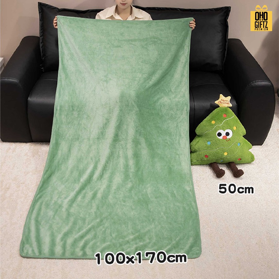 ตุ๊กตาหมอนผ้าห่มต้นคริสต์มาส สกรีนโลโก้ ติดลาเบล ทำเป็นของพรีเมี่ยมได้