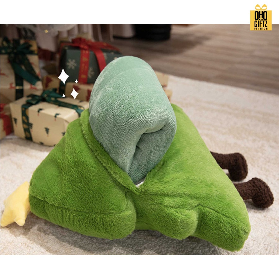 ตุ๊กตาหมอนผ้าห่มต้นคริสต์มาส สกรีนโลโก้ ติดลาเบล ทำเป็นของพรีเมี่ยมได้