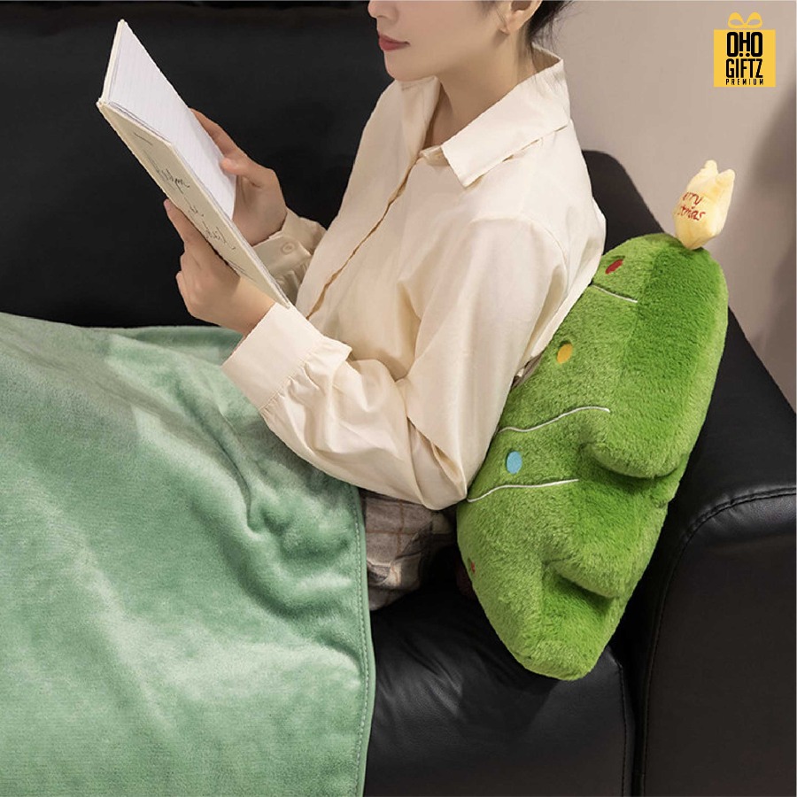 ตุ๊กตาหมอนผ้าห่มต้นคริสต์มาส สกรีนโลโก้ ติดลาเบล ทำเป็นของพรีเมี่ยมได้