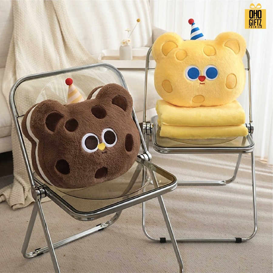 หมอนผ้าห่มหมีน้อย สกรีนโลโก้ ติดลาเบล ทำเป็นของพรีเมี่ยมได้