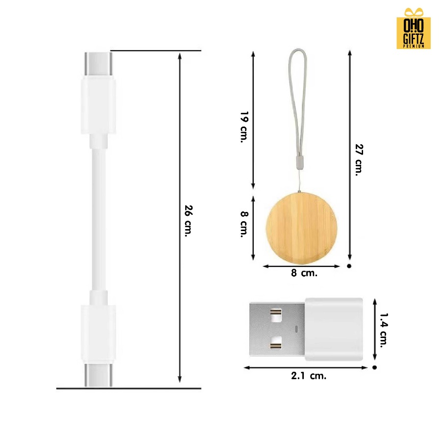 กล่องไม้ใส่สายเคเบิลชารจ์มือถือครบทุกหัว สกรีนชื่อ,โลโก้ ทำเป็นของพรีเมี่ยมได้