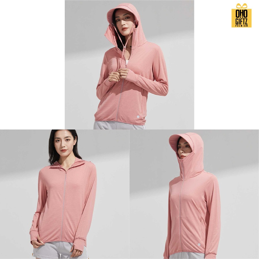 เสื้อคลุมมีหมวกถอดออกได้กันแดด UV สกรีนโลโก้ ทำเป็นของพรีเมี่ยมได้
