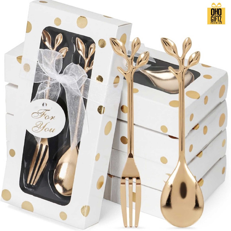 ชุดช้อนส้อมใบไม้พร้อมกล่อง ทำเป็นของพรีเมี่ยม ของชำร่วยงานเเต่งงานได้