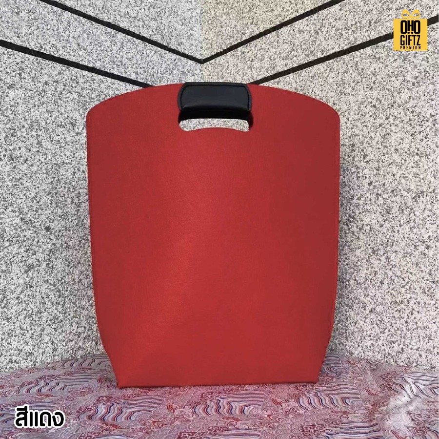 กระเป๋าถือผ้าสักหลาดหูจับหนัง PU สกรีนโลโก้ ทำเป็นของพรีเมี่ยมได้