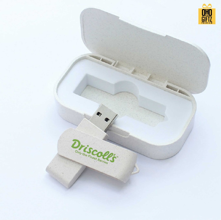 ชุดแฟลชไดรฟ์ USB พร้อมกล่องจากฟางข้าว สกรีนได้ไม่จำกัดสี สกรีนชื่อร้าน ทำเป็นของพรีเมี่ยมได้