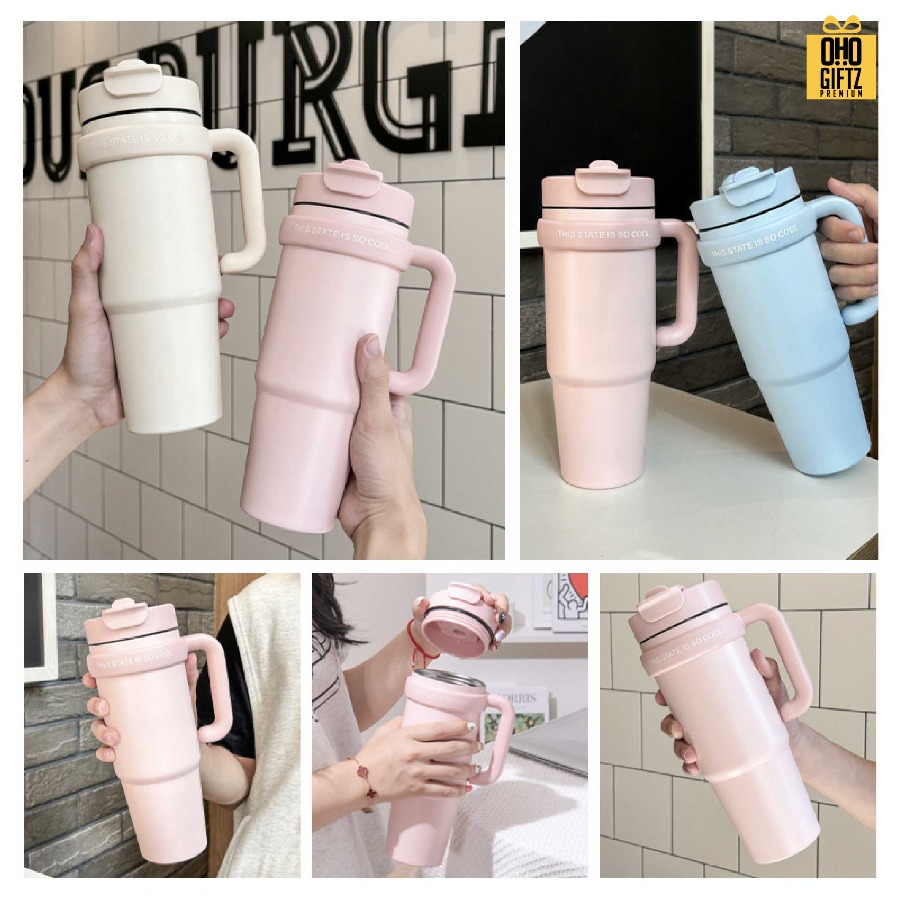 แก้วน้ำสแตนเลสใส่ช่องรถยนต์มีหูถือ สกรีนโลโก้ ทำเป็นของพรีเมี่ยมได้