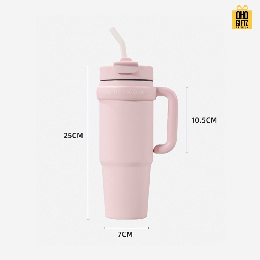 แก้วน้ำสแตนเลสใส่ช่องรถยนต์มีหูถือ สกรีนโลโก้ ทำเป็นของพรีเมี่ยมได้