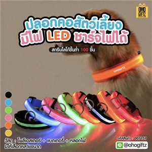 ปลอกคอสัตว์เลี้ยง มีไฟ LED ชาร์จไฟได้ สกรีนโลโก้ ทำเป็นของพรีเมี่ยม