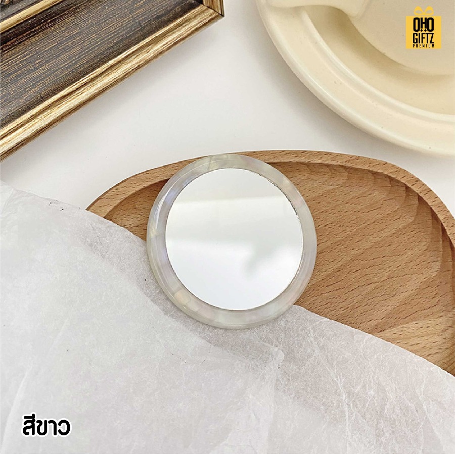 กระจกพกพาลายกระ สกรีนโลโก้ ทำเป็นของพรีเมี่ยมได้