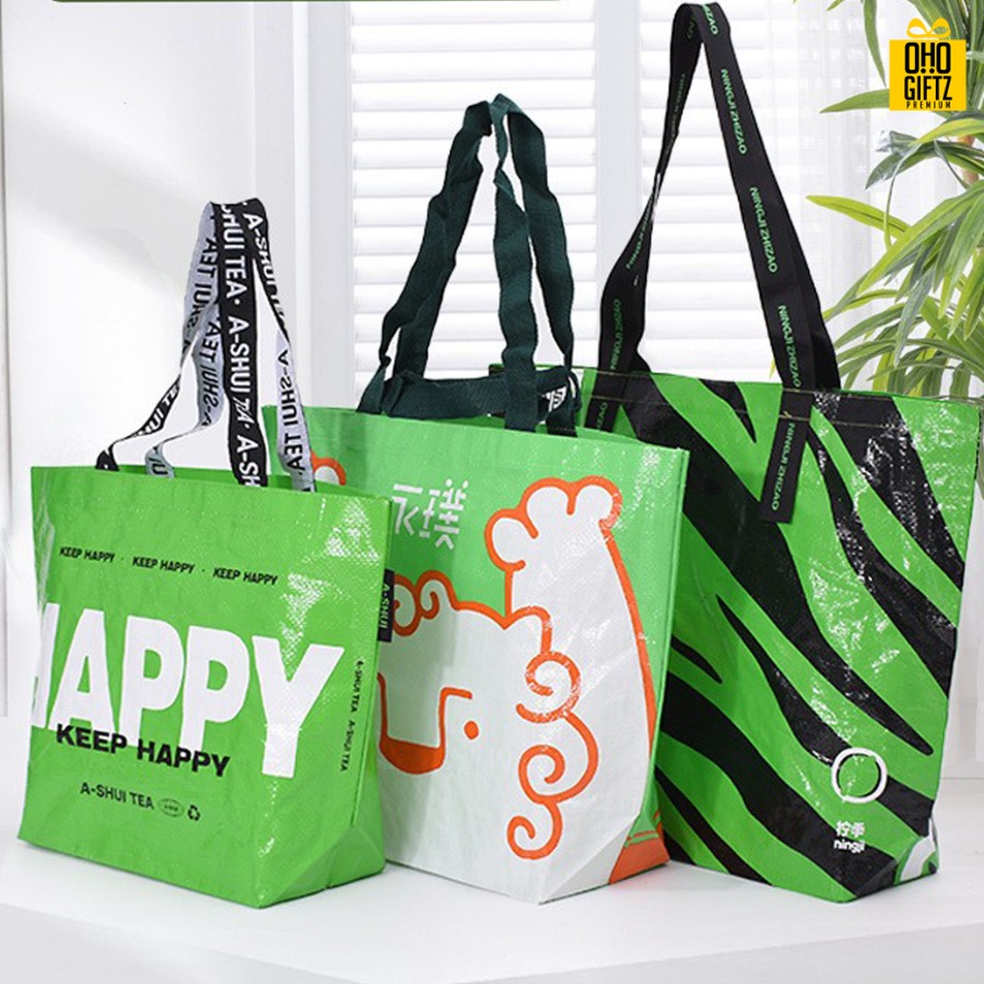 กระเป๋าผ้ากระสอบ PP สกรีนโลโก้ ทำเป็นของพรีเมี่ยมได้