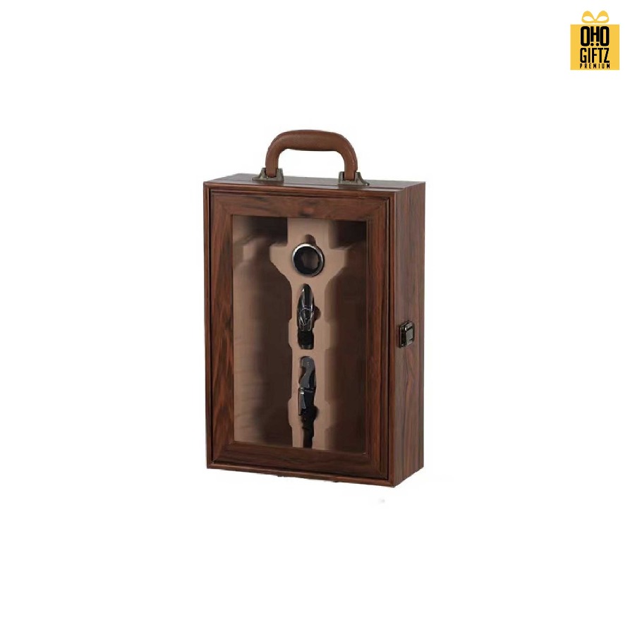 กล่องใส่ไวน์ + ที่เปิดขวดไวน์ (แบบ 2 ขวด) สกรีนโลโก้ ทำเป็นของพรีเมี่ยม 