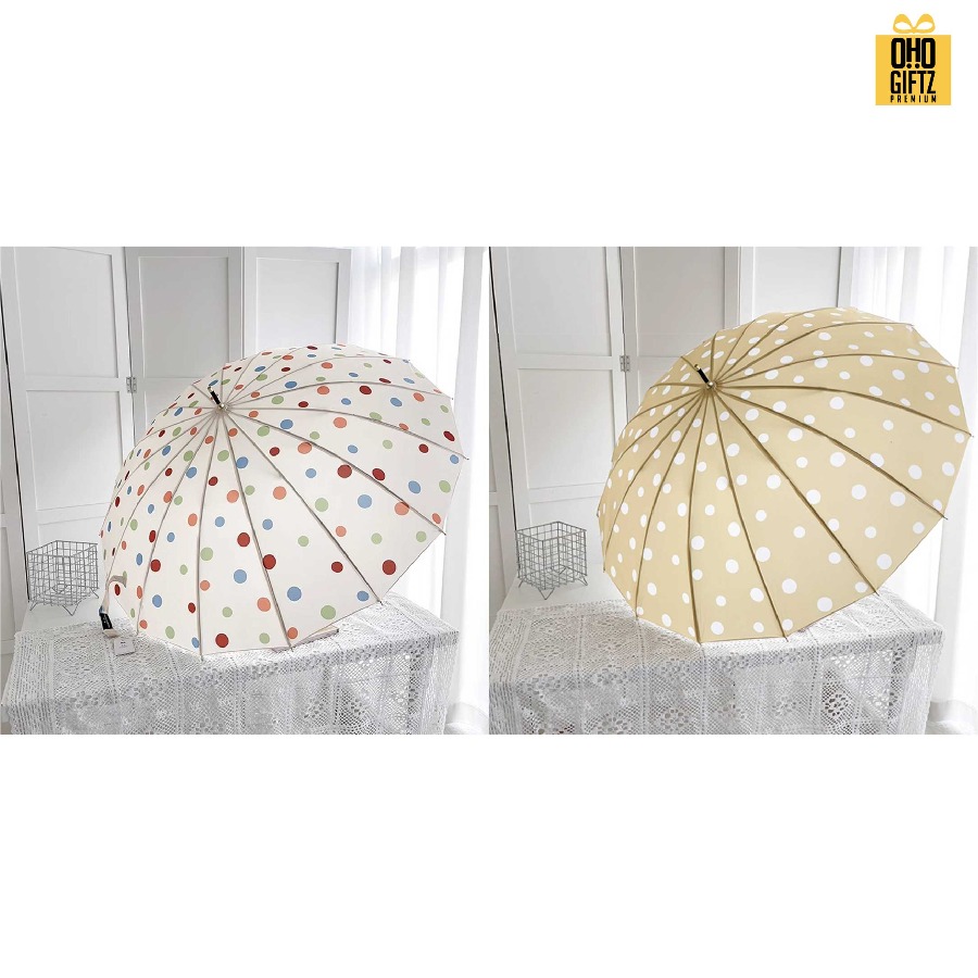 ร่มด้ามยาวลายจุด น่ารัก สกรีนโลโก้  ทำเป็นของพรีเมี่ยมได้