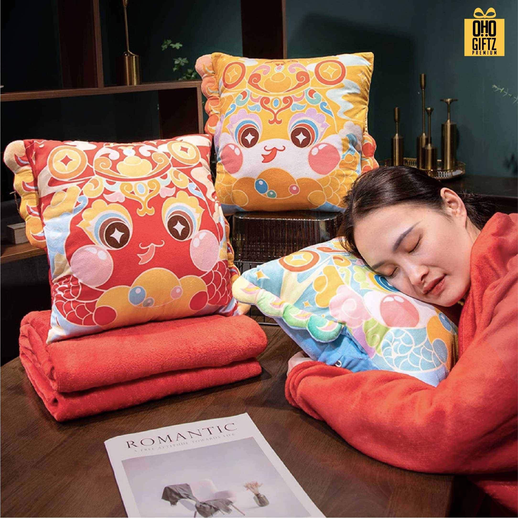 หมอนผ้าห่มปีมะโรงนำโชค สกรีนโลโก้  ติดลาเบล ทำเป็นของพรีเมี่ยมได้