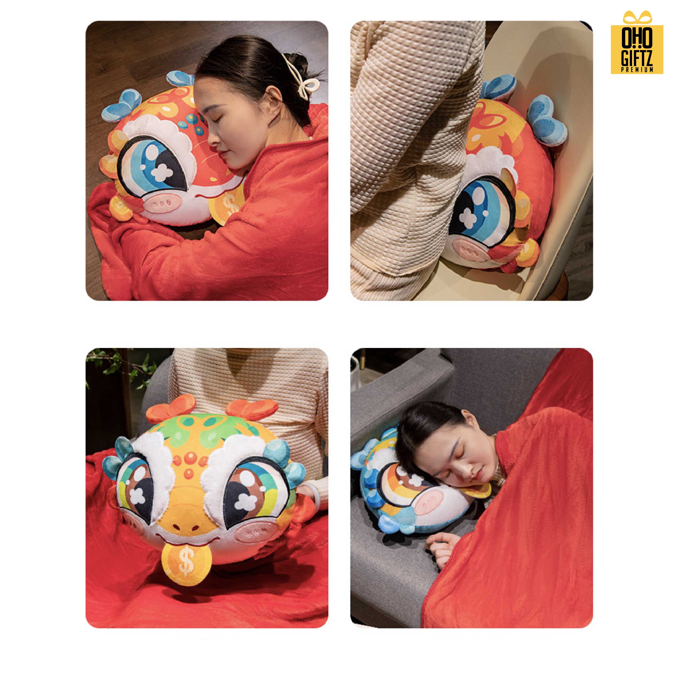 หมอนผ้าห่มปีมะโรงนำโชค สกรีนโลโก้  ติดลาเบล ทำเป็นของพรีเมี่ยมได้