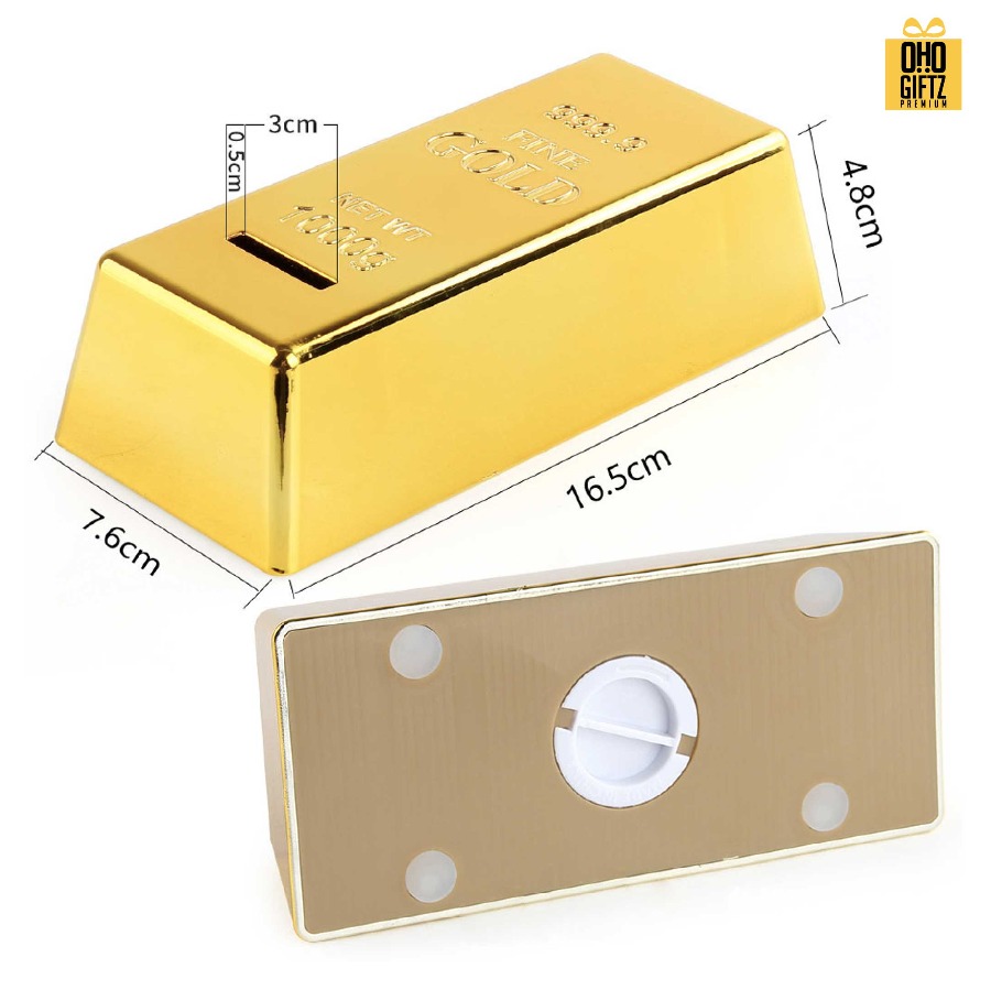 กระปุกออมสินทองแท่ง พลาสติก สกรีนโลโก้ ทำเป็นของพรีเมี่ยม ของชำร่วยได้