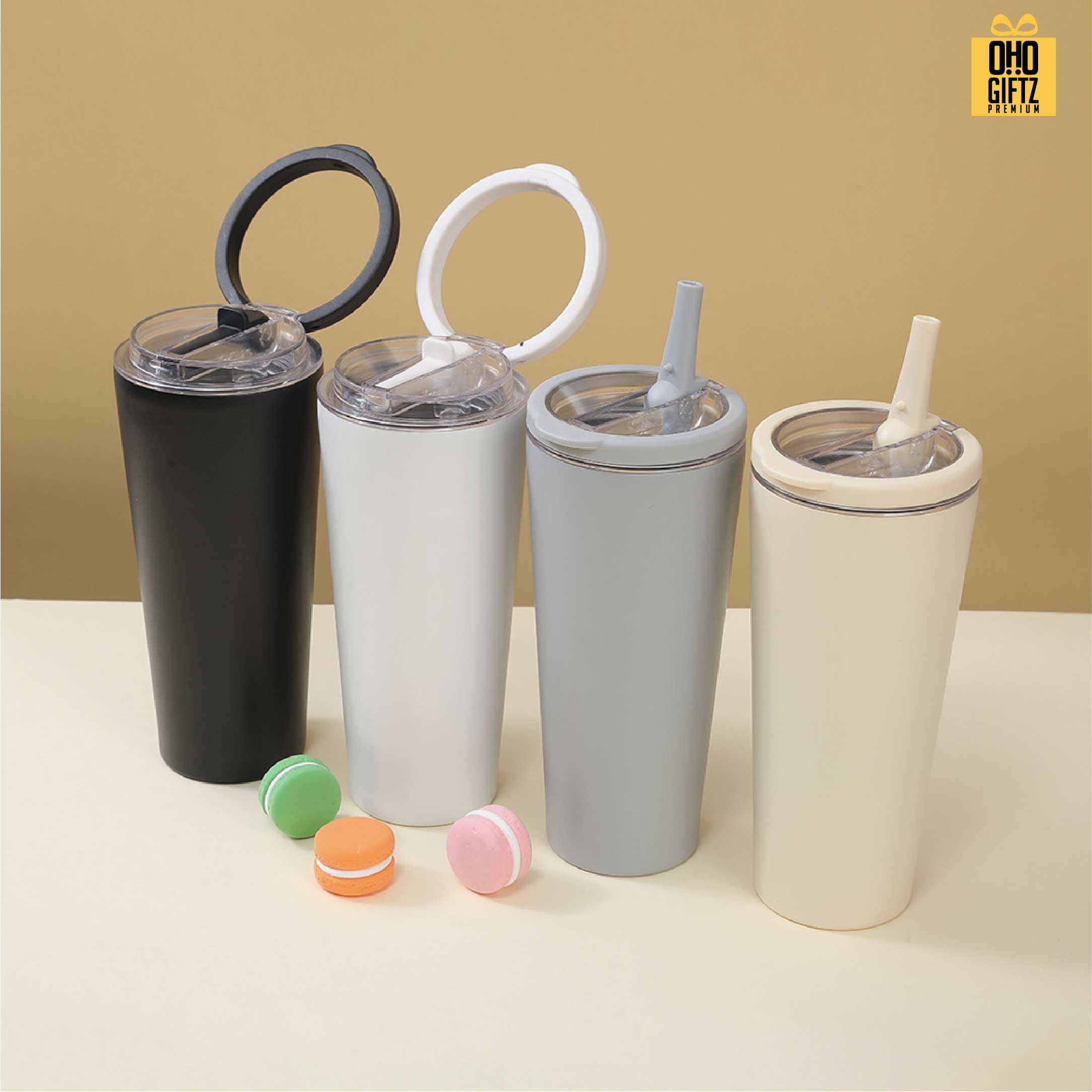 แก้วสแตนเลสทรงสูง พร้อมหลอดดูดในตัว สกรีนโลโก้ ทำเป็นของพรีเมี่ยมได้