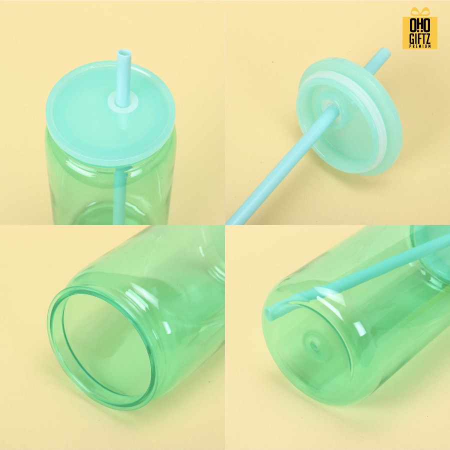 ถ้วยน้ำพลาสติก สีสวย พร้อมหลอด สกรีนโลโก้ ทำเป็นของพรีเมี่ยมได้